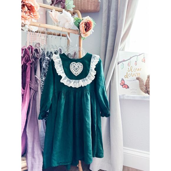 Merriest Ever Woodland Magic Evergreen Lace Heart Frill Dress 4/5 - Picture 1 of 3